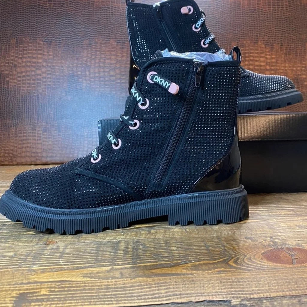 New DKNY Ava Stone Moto boots size 6 youth equals size 8 women's NEW