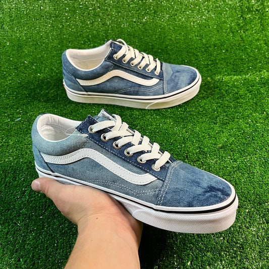 Womens Sz 7.5 Blue & White Denim Vans Old Skool Low Top Sneakers NEW