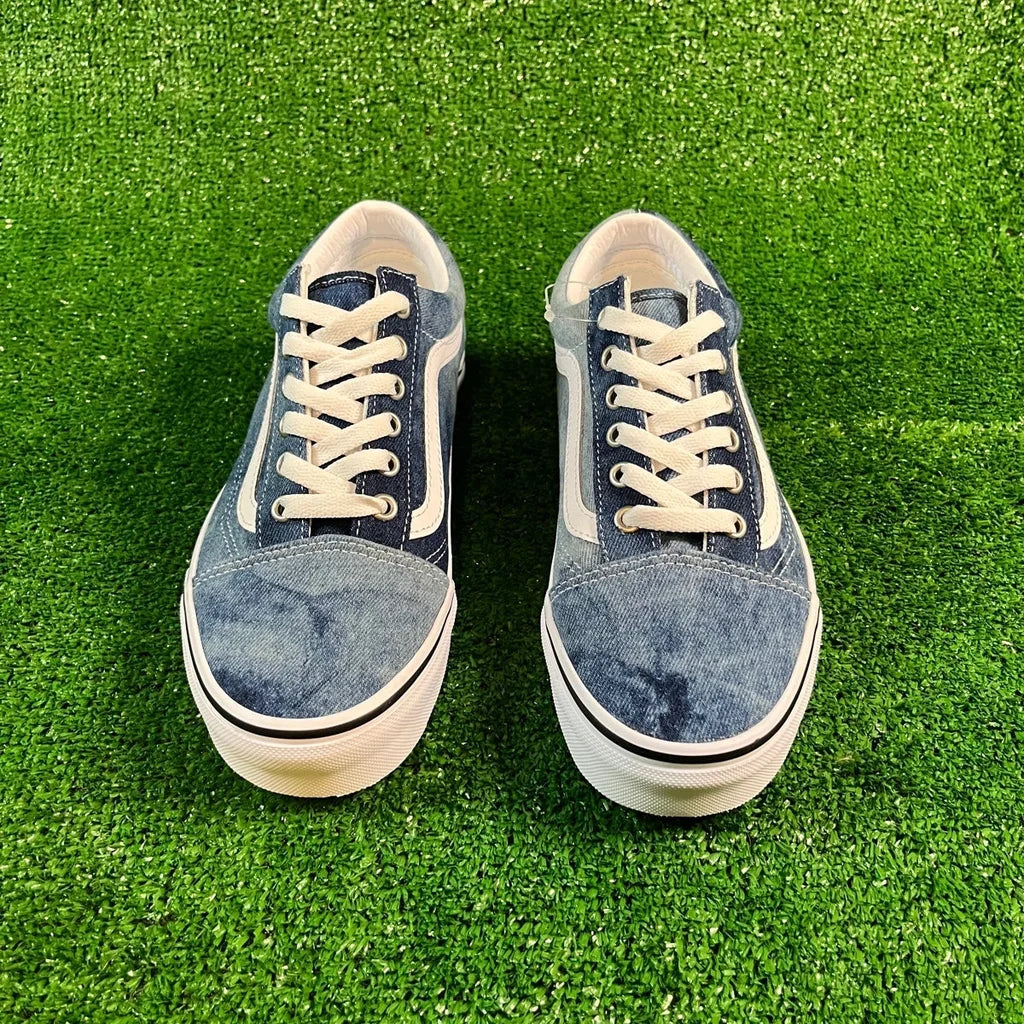 Womens Sz 7.5 Blue & White Denim Vans Old Skool Low Top Sneakers NEW