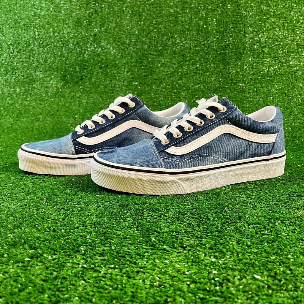 Womens Sz 7.5 Blue & White Denim Vans Old Skool Low Top Sneakers NEW