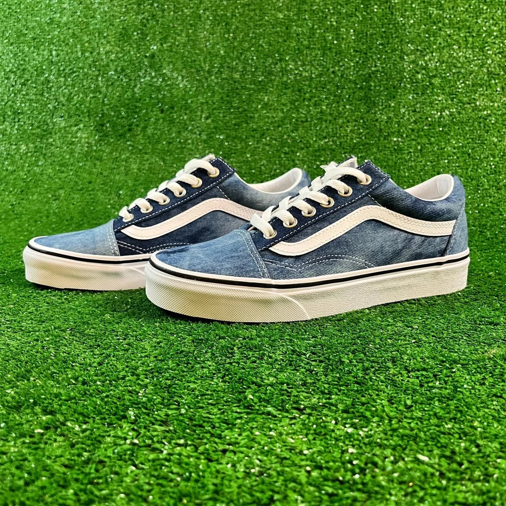 Womens Sz 7.5 Blue & White Denim Vans Old Skool Low Top Sneakers NEW