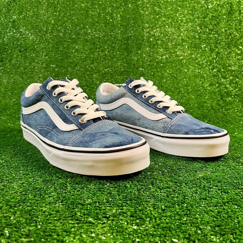 Womens Sz 7.5 Blue & White Denim Vans Old Skool Low Top Sneakers NEW